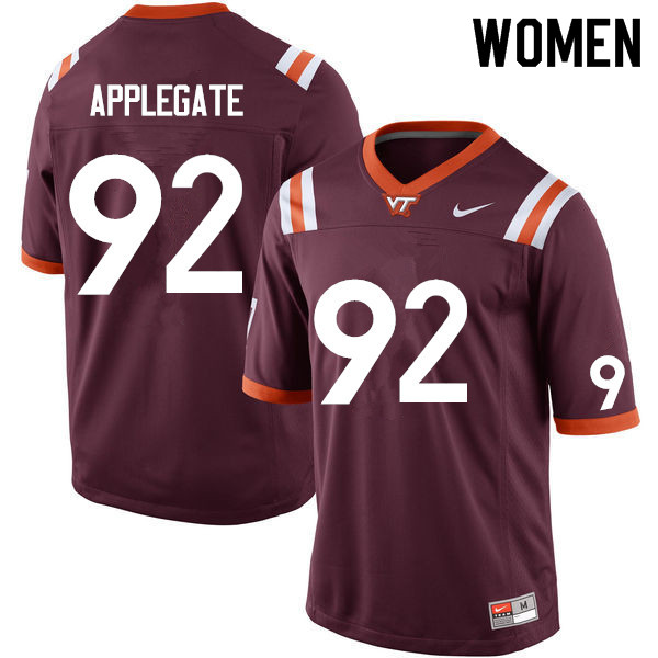 Women #92 Mark Applegate Virginia Tech Hokies College Football Jerseys Sale-Maroon